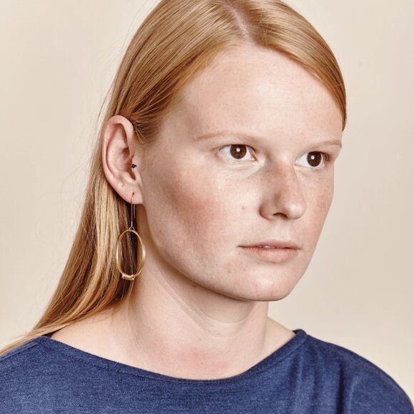 Handmade Brass Ribbon Single Hoop Earrings - Picture 4 of 4